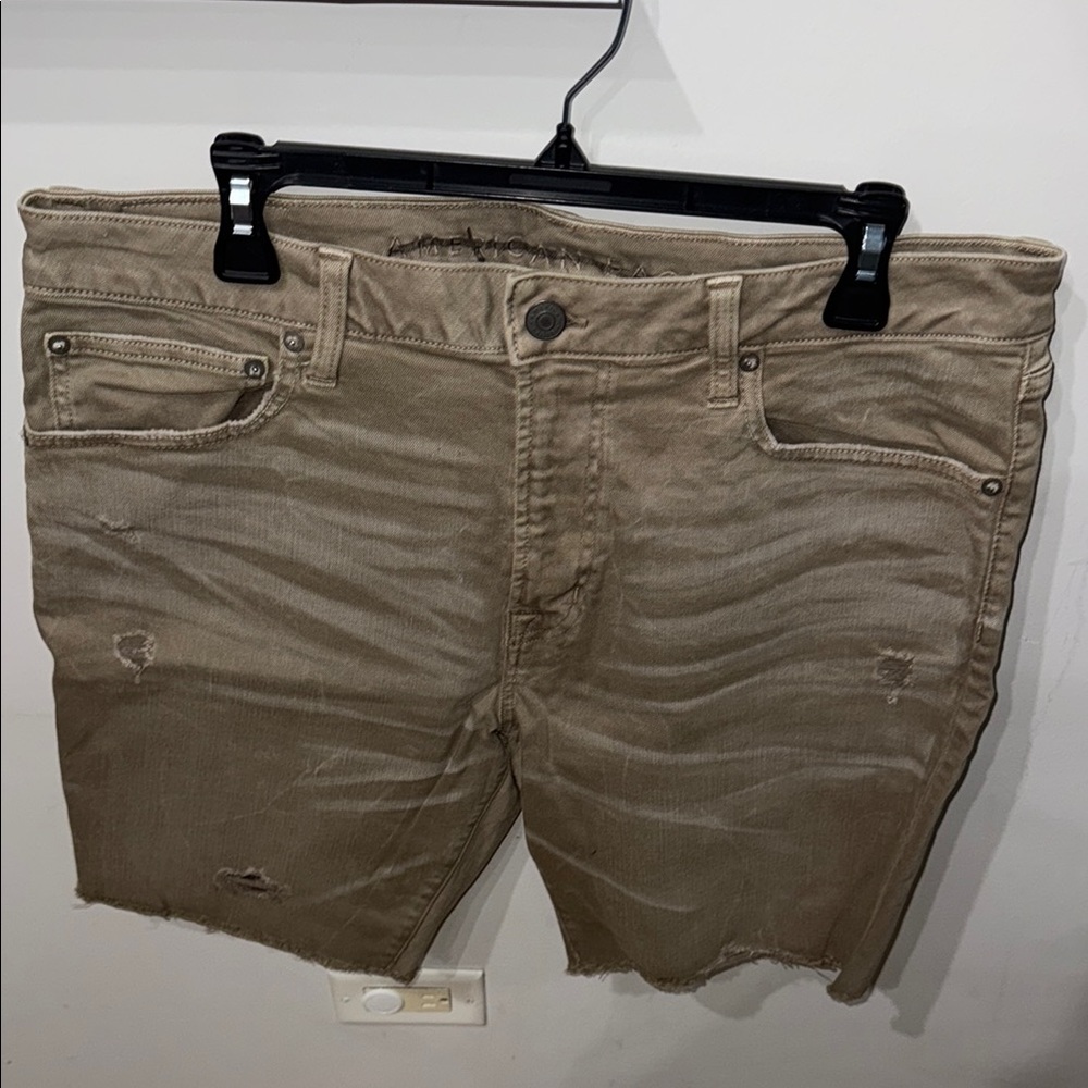 American Eagle Outfitters Tan Jean Shorts Distressed Hem
